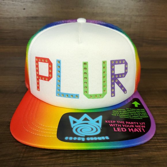 LED PLUR Trucker Hat Rainbow Mesh Cap Lights Up 3 Modes Strobe Effect NWT - Picture 3 of 10